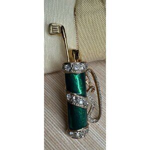 Vintage Gold-Tone Green Enamel Golf Bag Brooch With Retractable Gold Stick